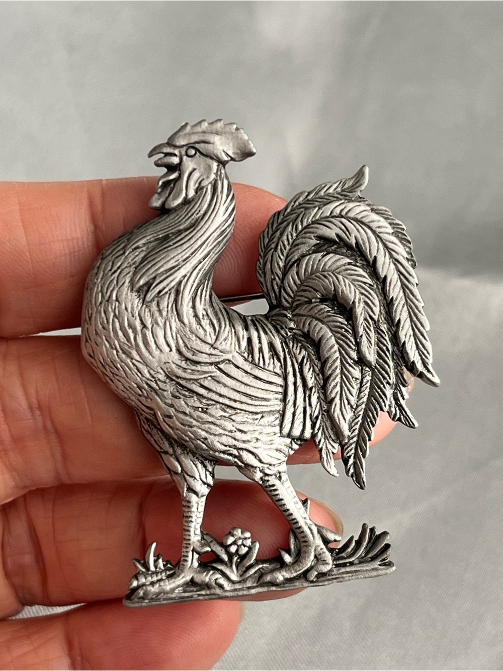 Vintage JJ Pewter Rooster Brooch Pin Farmhouse